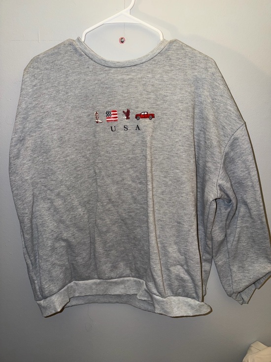 SHEIN Other - Classic USA Crewneck Sweater - Gray